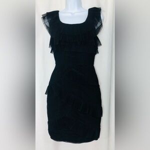 BCBG MAXAZRIA Briana Black Ruffle Bandage Cocktail Dress Sz 2 Bodycon Sleeveless